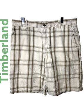 TIMBERLAND preppy neutral plaid cotton bermuda shorts relax fit 4 pockets sz 36